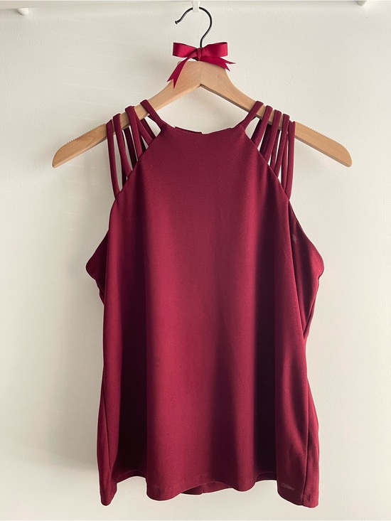 AUW Tops - Burgundy Strappy Halter Tank Top Size S Minimalist Cami Summer Casual Clean Girl